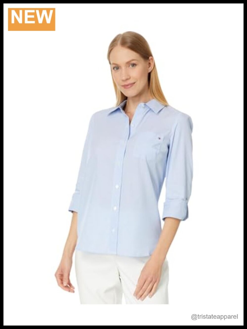 Tommy Hilfiger Women's Cornell Stripe Roll Tab Long Sleeve Button Down Shirt